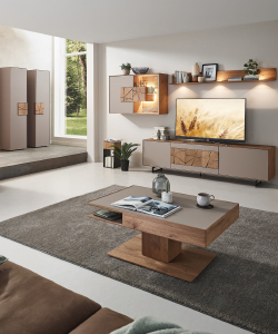 Living cu insertii din lemn, realizat din MDF